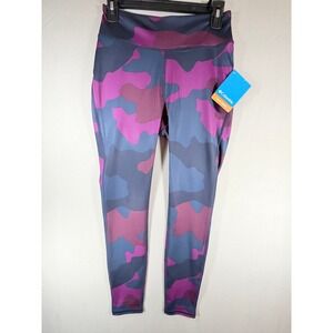Columbia Omni-Shade Womens Camo Leggings Purple Blue Activewear Tights Size M